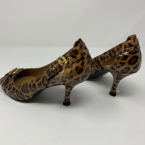 Stuart Weitzman Cheetah Peep‎ Toe Buckle Heels - Picture 5 of 8
